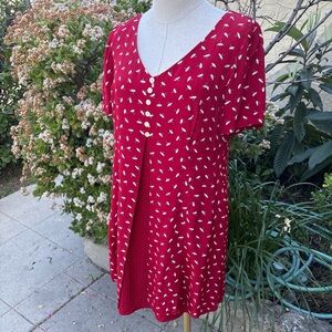 90s Vintage Shelli Segal Red Floral Dress - sz 12 / Large